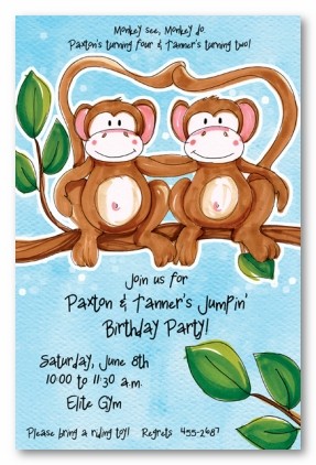 Two Monkeys Personalized Party Invitations