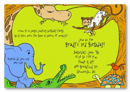 Jungle with Giraffe Monkey Elephant Personalized Party Invitations