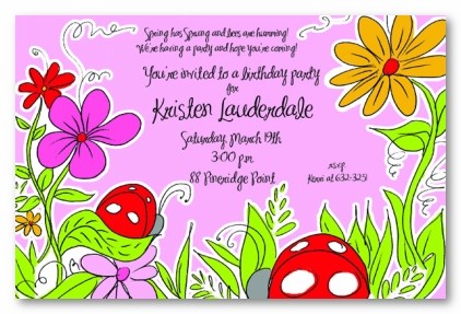 Garden with Flowers and Lady Bugs Personalized Party Invitations