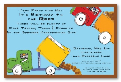 Dump Truck Personalized Party Invitations