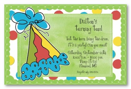 Green Party Hat Personalized Party Invitations