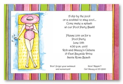 Lady on Pool Float Personalized Party Invitations