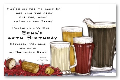 Crawfish and Beer Personalized Party Invitations