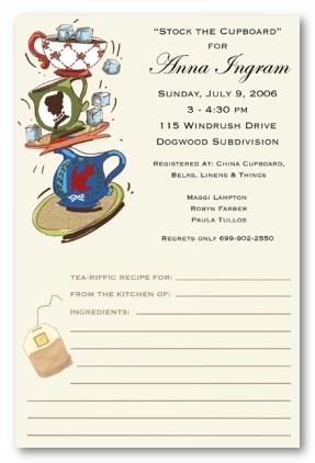 Teacup Recipe Card Personalized Party Invitations