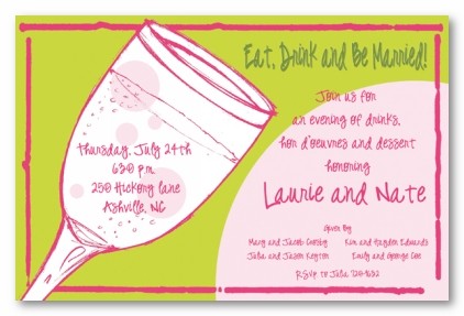 Pink and Green Wine Glass Personalized Party Invitations