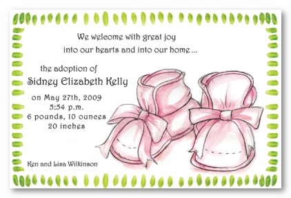 Pink Baby Booties Personalized Party Invitations