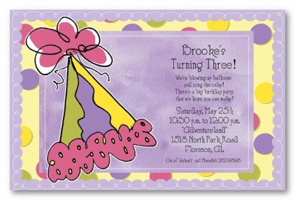 Purple Party Hat Personalized Party Invitations