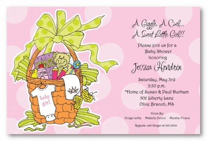 Pink Baby Girl Basket Personalized Party Invitations