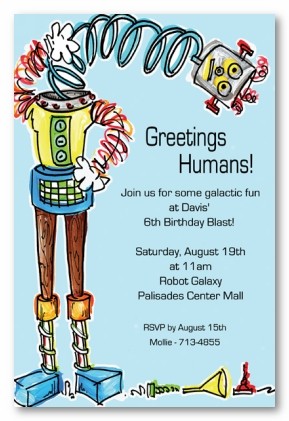 Robot Theme Personalized Party Invitations