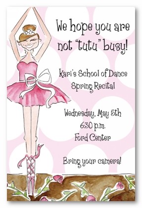 Ballerina Theme Personalized Party Invitations