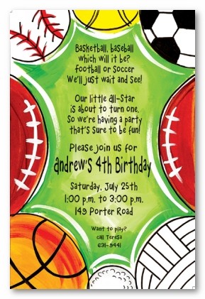 Sports Of All Sorts Personalized Party Invitations