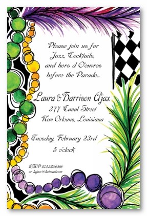 Mardi Gras Beads Personalized Party Invitations