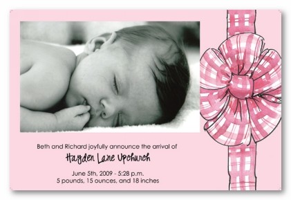 Baby Girl Bow Personalized Party Invitations