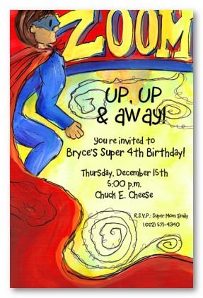 Super Hero Theme Personalized Party Invitations