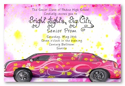 Pink Limo Personalized Party Invitations