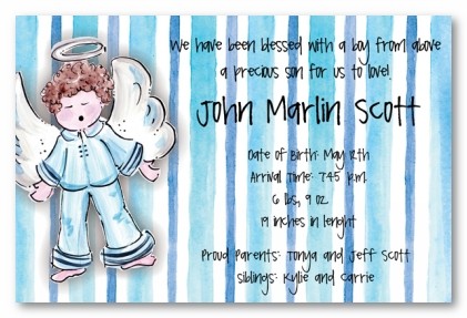 Blue Baby Boy Angel Personalized Party Invitations