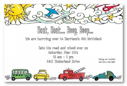 Transportation Personalized Party Invitations