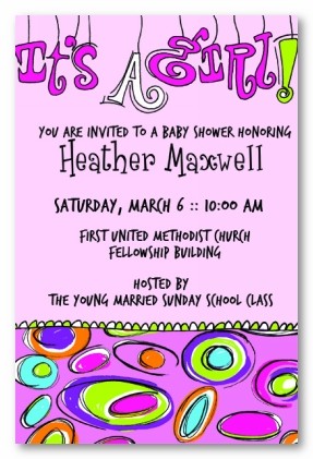 Groovy It's A Girl Personalized Party Invitations