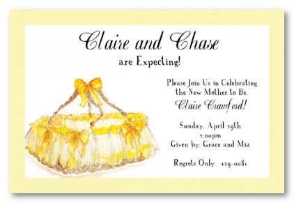 Yellow Bassinet Personalized Party Invitations