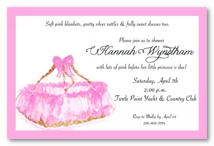 Pink Girl Bassinet Personalized Party Invitations