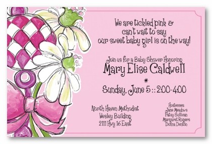 Girl Rattle with Pink Daisy Personalized Party Invitations