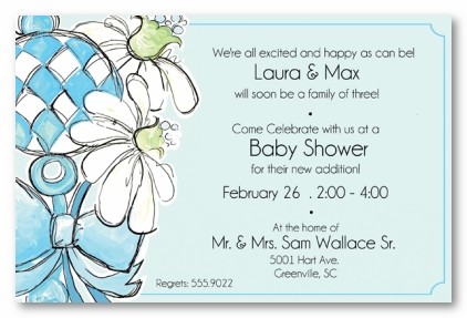 Boy Rattle with Blue Daisy Personalized Party Invitations