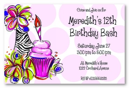 Zebra Hat and Cupcake Personalized Party Invitations