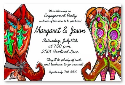 Couples Cowboy Boots Personalized Party Invitations