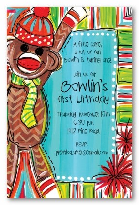 Sock Monkey Personalized Party Invitations