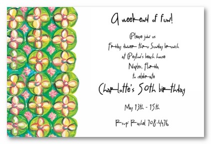 Green Blue and Yellow Floral Border Personalized Party Invitations