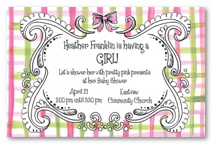 Checkered Baby Girl Border Personalized Party Invitations