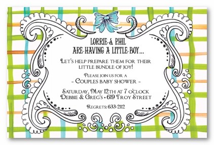 Checkered Baby Boy Border Personalized Party Invitations