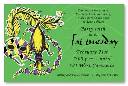 Mardi Gras Mask and Beads Personalized Party Invitations