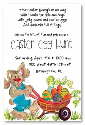 Easter Bunny with Wheel Barrel Full of Eggs Personalized Party Invitations