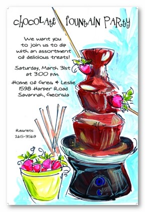 Chocolate Fountain and Strawberries Personalized Party Invitations