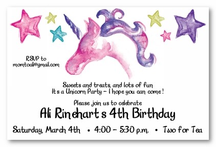 Unicorn and Stars Personalized Party Invitations