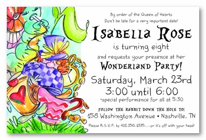 Wonderland Theme Personalized Party Invitations