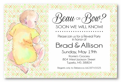 Sleeping Baby with Green and Orange Pattern Personalized Party Invitations