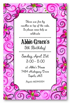 Pink Flower Border Personalized Party Invitations