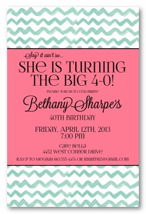 Blue Chevron with Coral Personalized Party Invitations