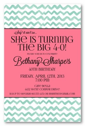 Blue Chevron with Coral Personalized Party Invitations