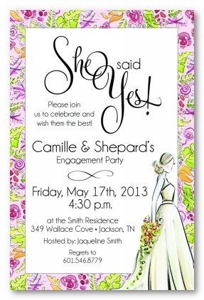 Bride with Flower Border Personalized Party Invitations