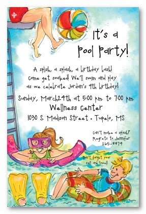 Dive In Pool Personalized Party Invitations