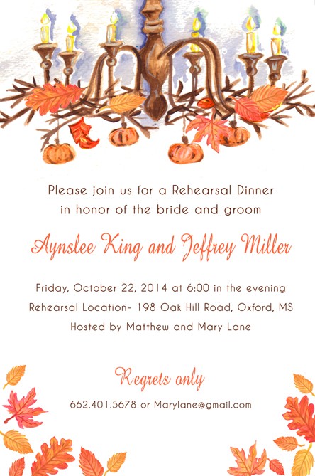 Fall Chandalier Personalized Party Invitations