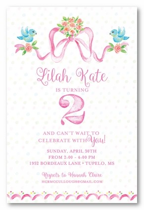 Birds & Bows Personalized Party Invitations