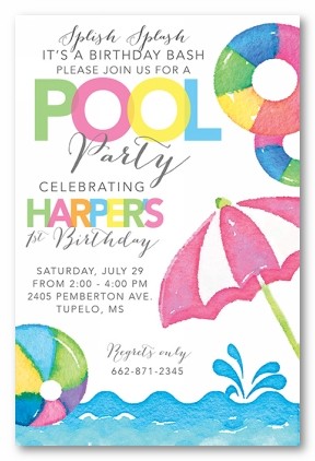 Pool Party Personalized Party Invitations