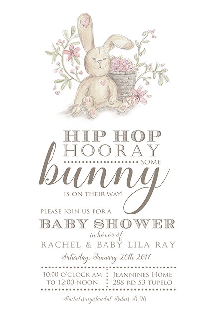 Pink Baby Girl Bunny Personalized Party Invitations