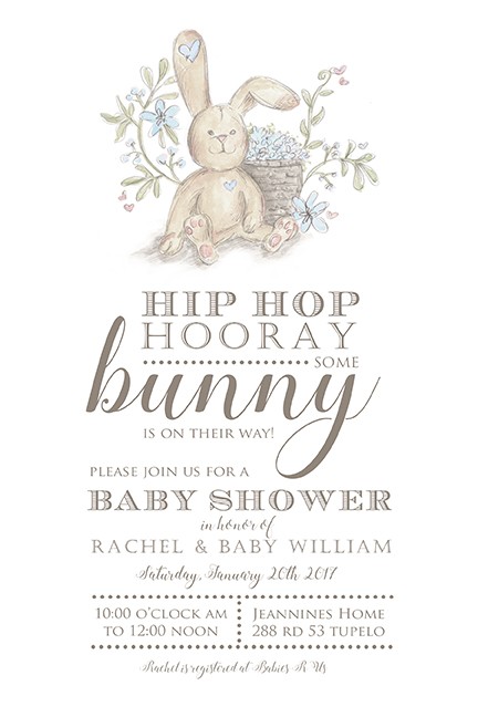 Blue Baby Boy Bunny Personalized Party Invitations