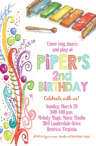 Rainbow Piano Personalized Party Invitations