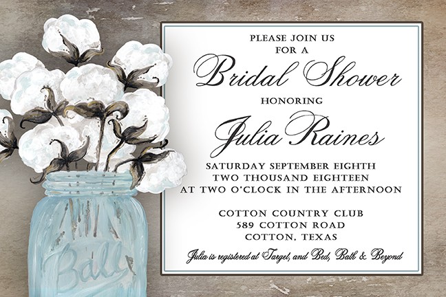 Blue Mason Jar Cotton Personalized Party Invitations